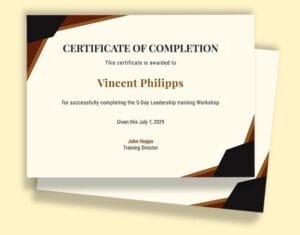 Certificate of completion of work